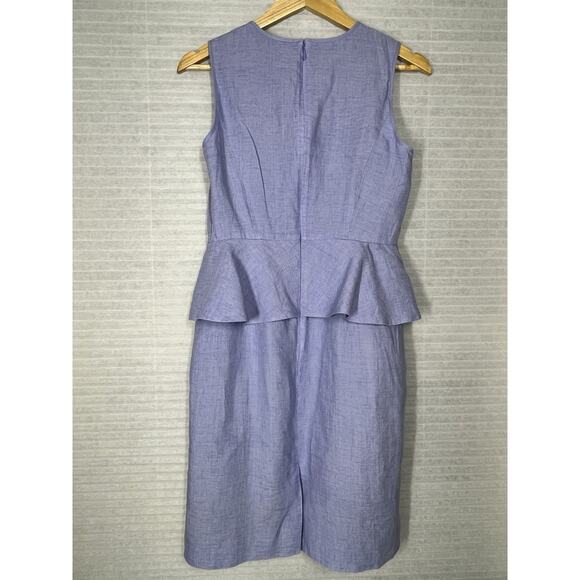 J Crew Peplum Linen Sheath Pencil Dress 4 French Blue Ruffle Career Suiting Work - Picture 2 of 12